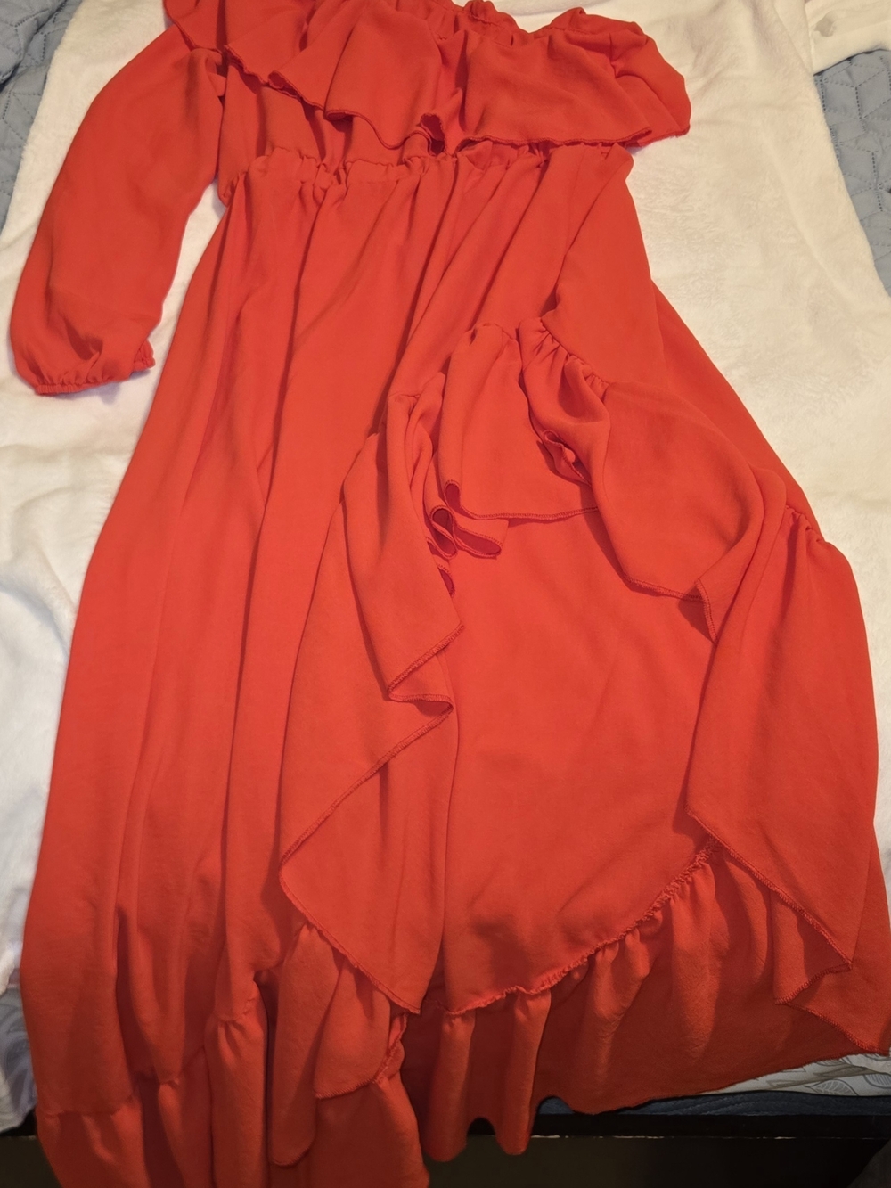 Bright Red Ruffled One Shoulder Maxi Dress